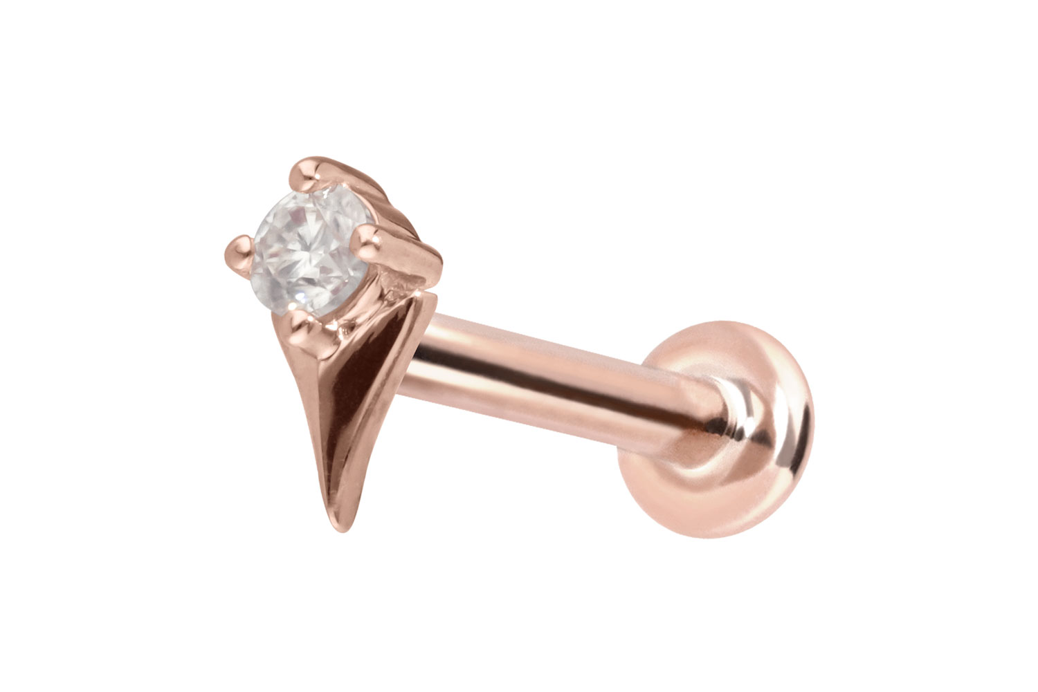 14 Karat Gold Labret Piercing mit Push Fit MOISSANIT + PFEILSPITZE